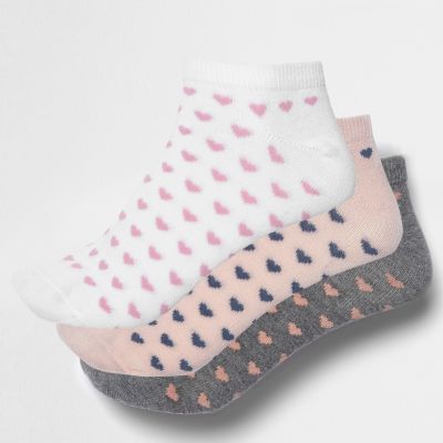 Pink heart print trainer socks pack